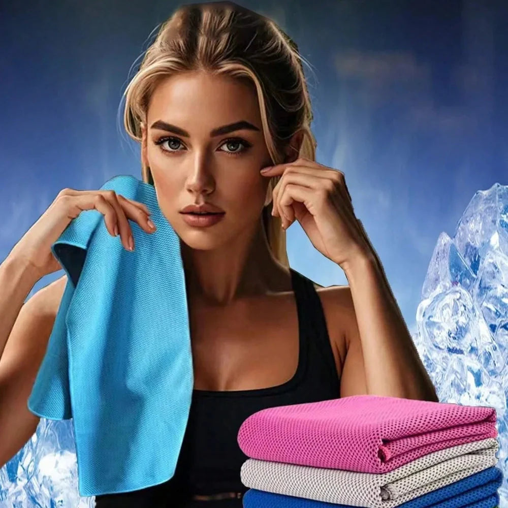 30x100cm sports cooling towel showing gray color with physical evaporation technology for instant cooling