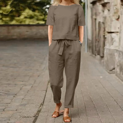 Stylish wide-leg cotton and linen jumpsuit for women in various solid colors