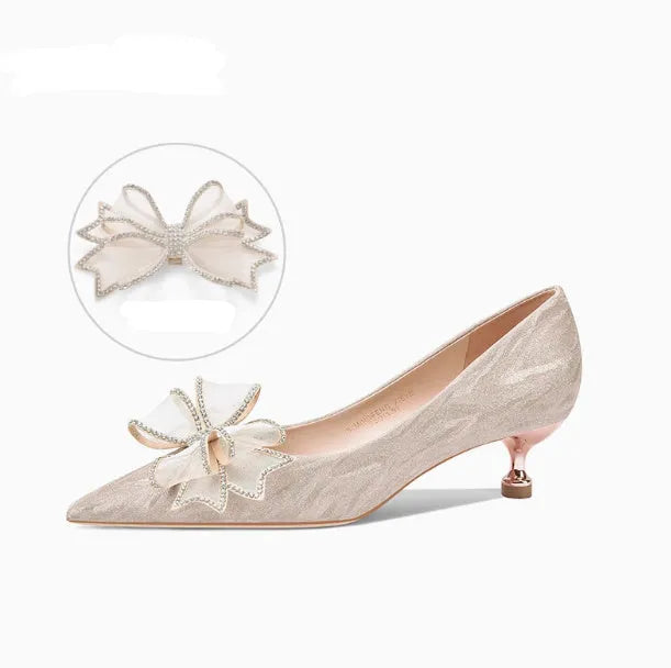 Wedding Banquet Champagne Crystal Sequinned Pumps with Stiletto Heel - Choice of 10cm, 9cm, 7cm or 5cm Heel Heights in Champagne Gold or Silver Colours - UK Sizes 33 to 41