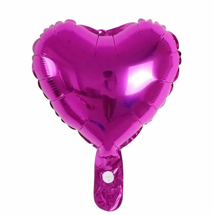 Five peach heart-shaped aluminium foil balloons in metallic colours showing 5-inch size