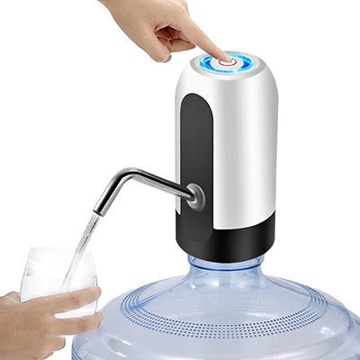 Cordless electric water bottle pump with USB charging, automatic suction, and wide bottle compatibility