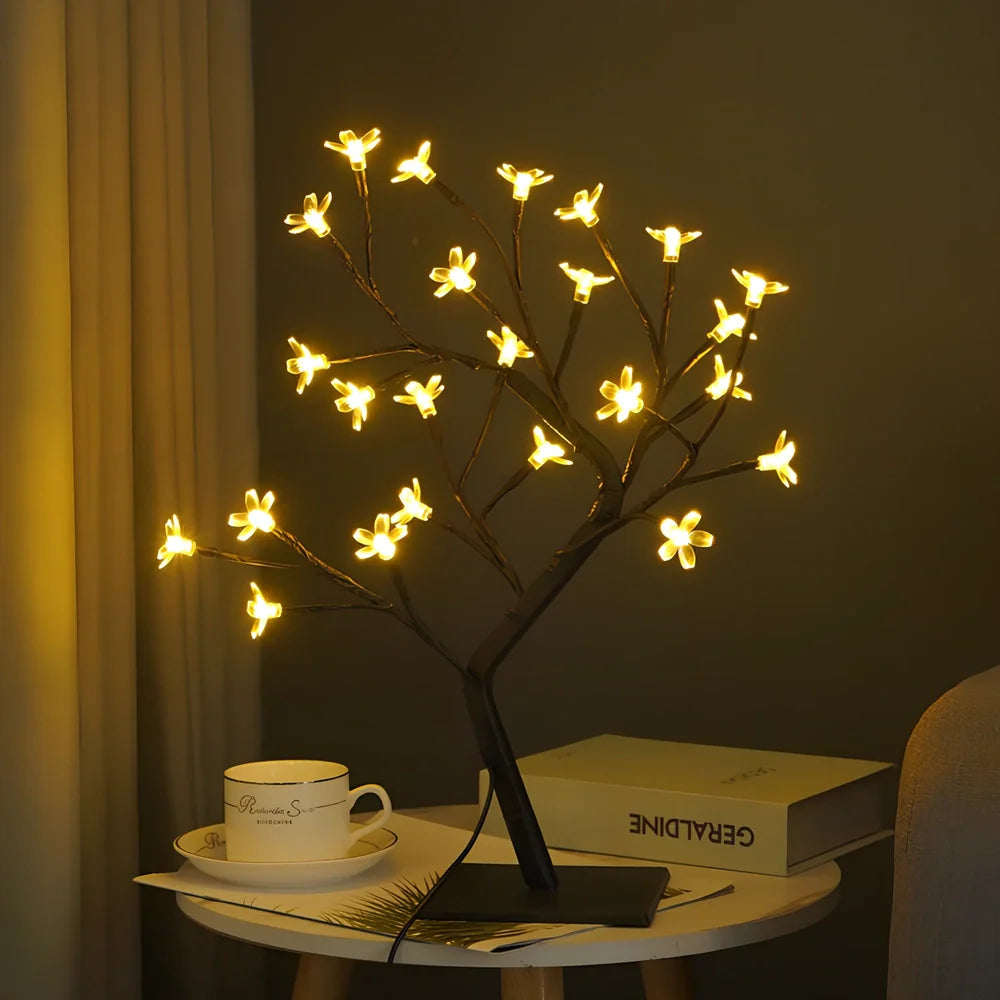 Fibre optic cherry tree night light with 48 LED blossoms and USB cable
