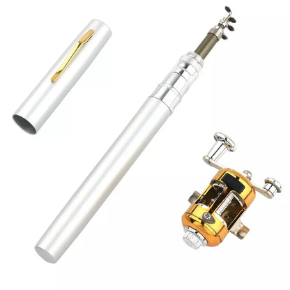 Compact 1m telescopic fishing rod kit with aluminum alloy pen case, ideal for stream fishing
