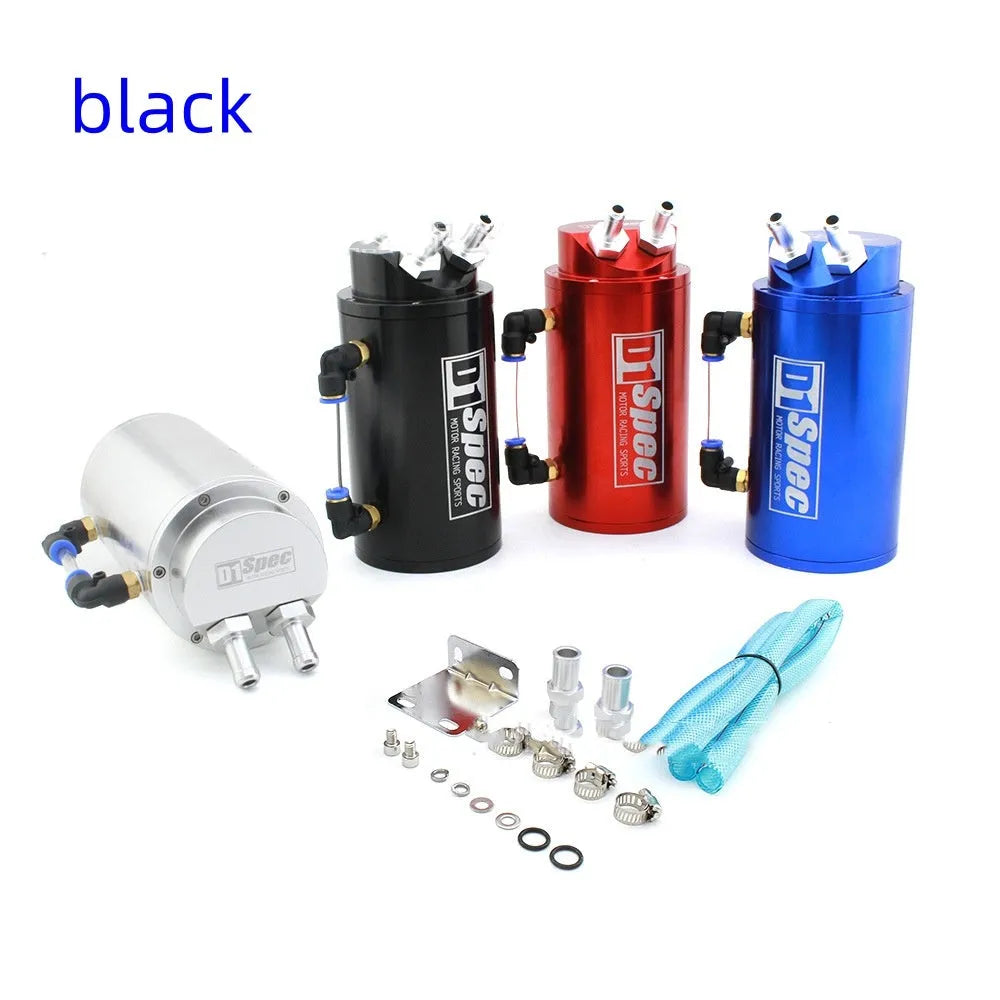 Car engine oil catch tank in metallic finish showing round and square model options