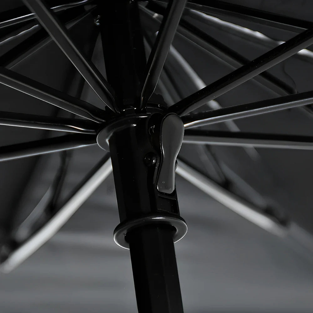 Foldable car windshield sunshade with titanium silver coating and black steel frame in three sizes