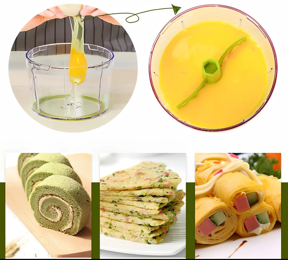 Manual vegetable chopper with three stainless steel blades and 1.2-litre plastic bowl for food preparation