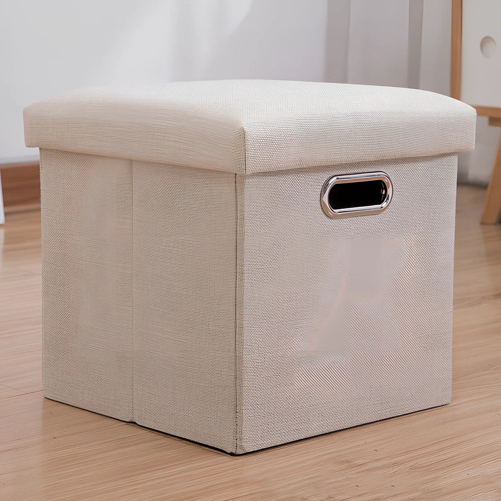25cm cube storage stool in cotton linen fabric with hidden compartment and sponge cushioning