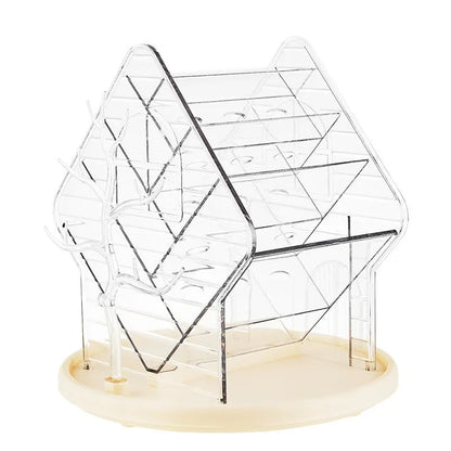 Rotating cosmetics storage box with 360° rotation in clear or amber gold plastic, odour-free construction