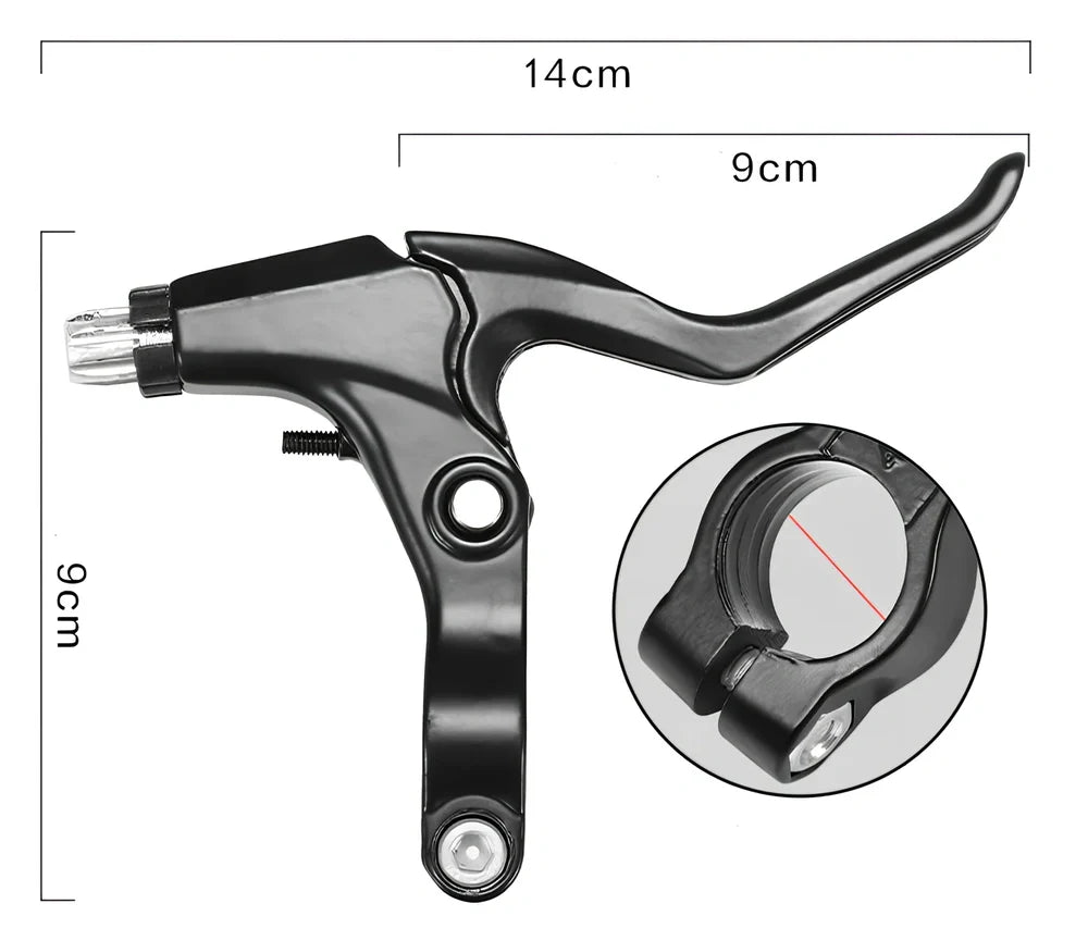 Aluminium bicycle brake lever showing reach adjustment mechanism in black finish