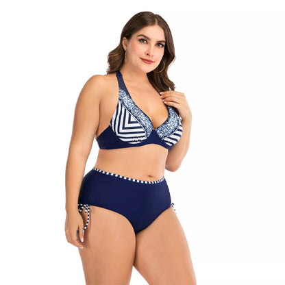 Plus-size underwire bikini with steel support and chest pad in photo color