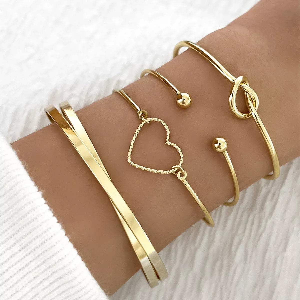 Vintage gold crystal heart letter love bangle bracelet set for women featuring four unique styles