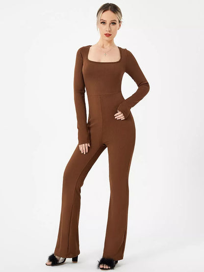 Women's Loose Casual High Stretch Jumpsuit in black and dark brown