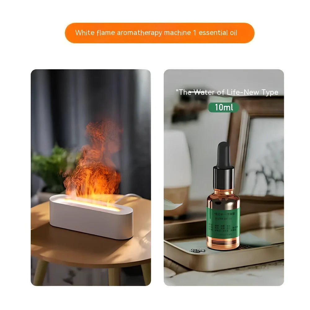 Compact black aroma diffuser humidifier with remote control on wooden surface