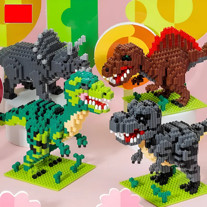 Dinosaur model assembly kit with small diamond plastic particles and colour box, available in 528 to 676 piece counts