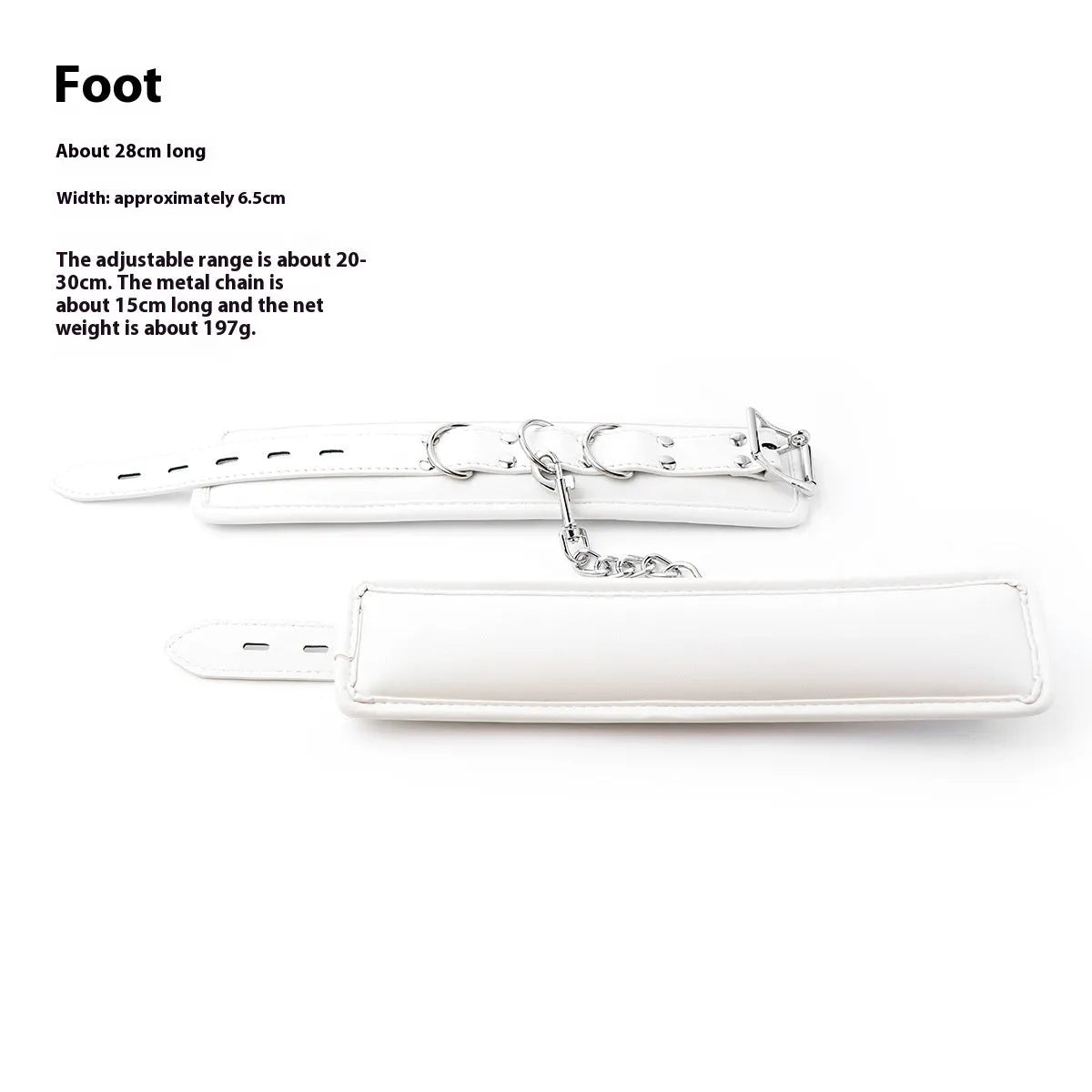 White PU sponge bondage set showing handcuffs, footcuffs and neck cuff for comfortable restraint