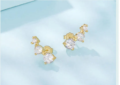 925 silver three-claw zircon earrings with geometric round shape in silver or gold colour