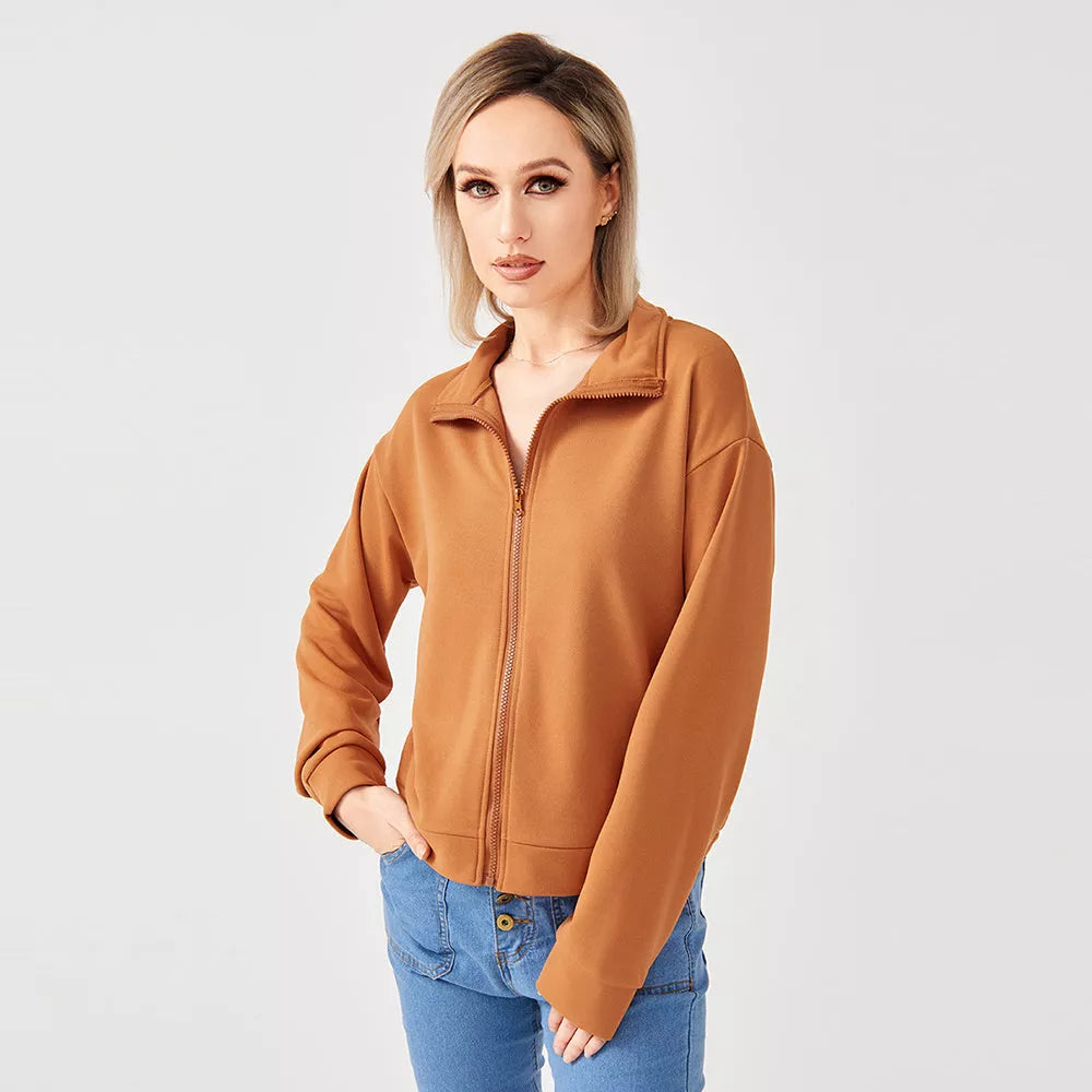 Women's SkyBlue and Apricot Zipper Sweatshirt, lightweight and comfortable for any season