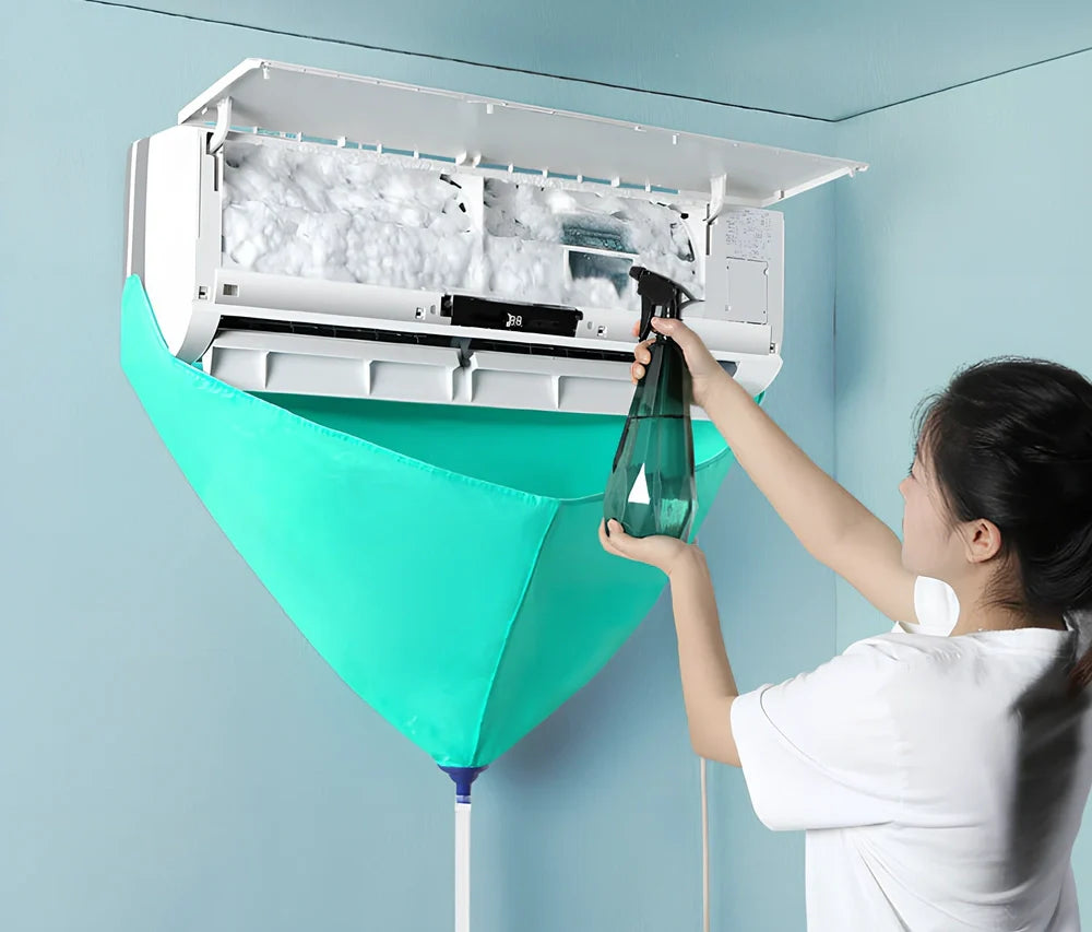 Air conditioner waterproof cover with cleaning tools set for outdoor unit protection