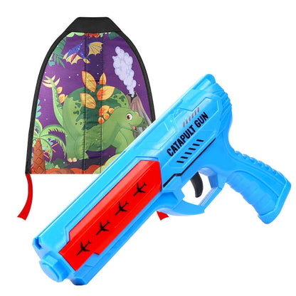 Blue plastic kite gun toy with rubber band launcher and 90g kite for children's outdoor play