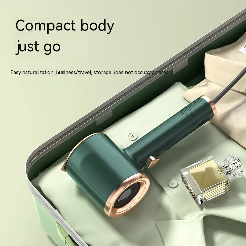 Compact handheld garment steamer with titanium-coated soleplate for quick, wrinkle-free clothing care