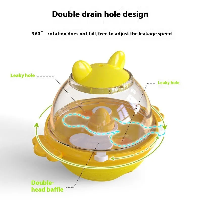 Yellow TPR dog leakage feeder puzzle toy for slow feeding, shown next to lake blue version.
