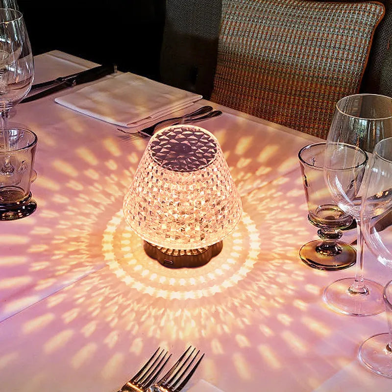 Crystal table lamp with touch sensor base and USB charging cable