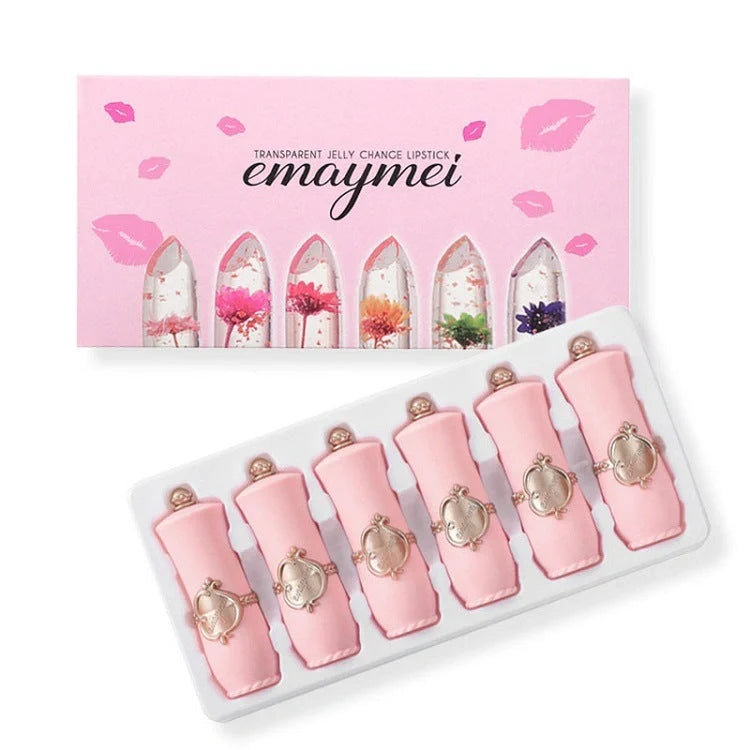 Jelly Flower Lipstick Set with six color-changing, flower-infused lipsticks