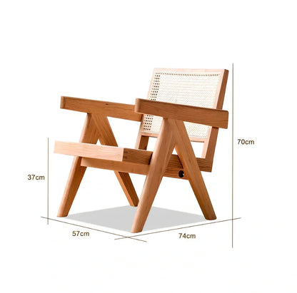 Solid wood rattan leisure chair with medieval design in ash black finish showing dimensions