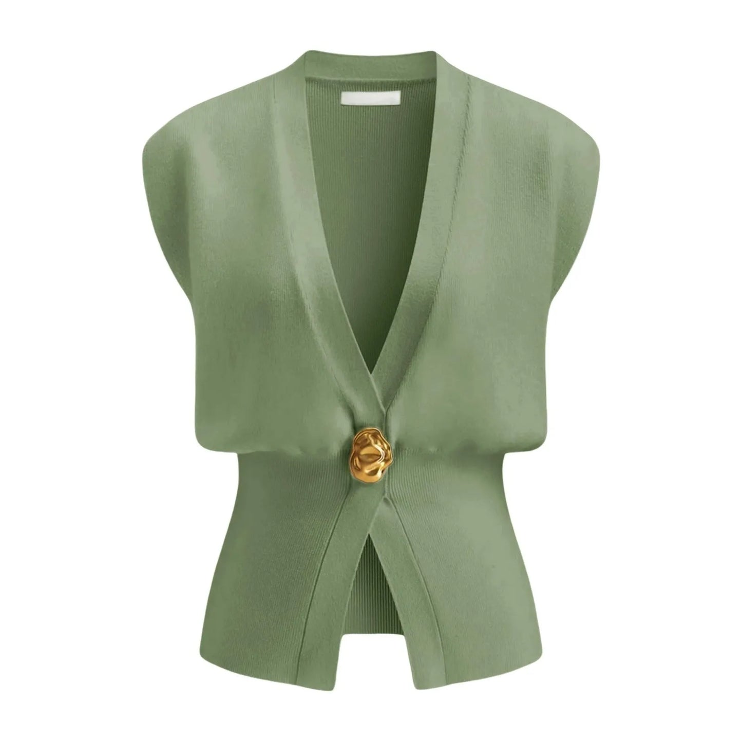 Women's loose fit V-neck button cardigan sweater in knitted polyester fabric.