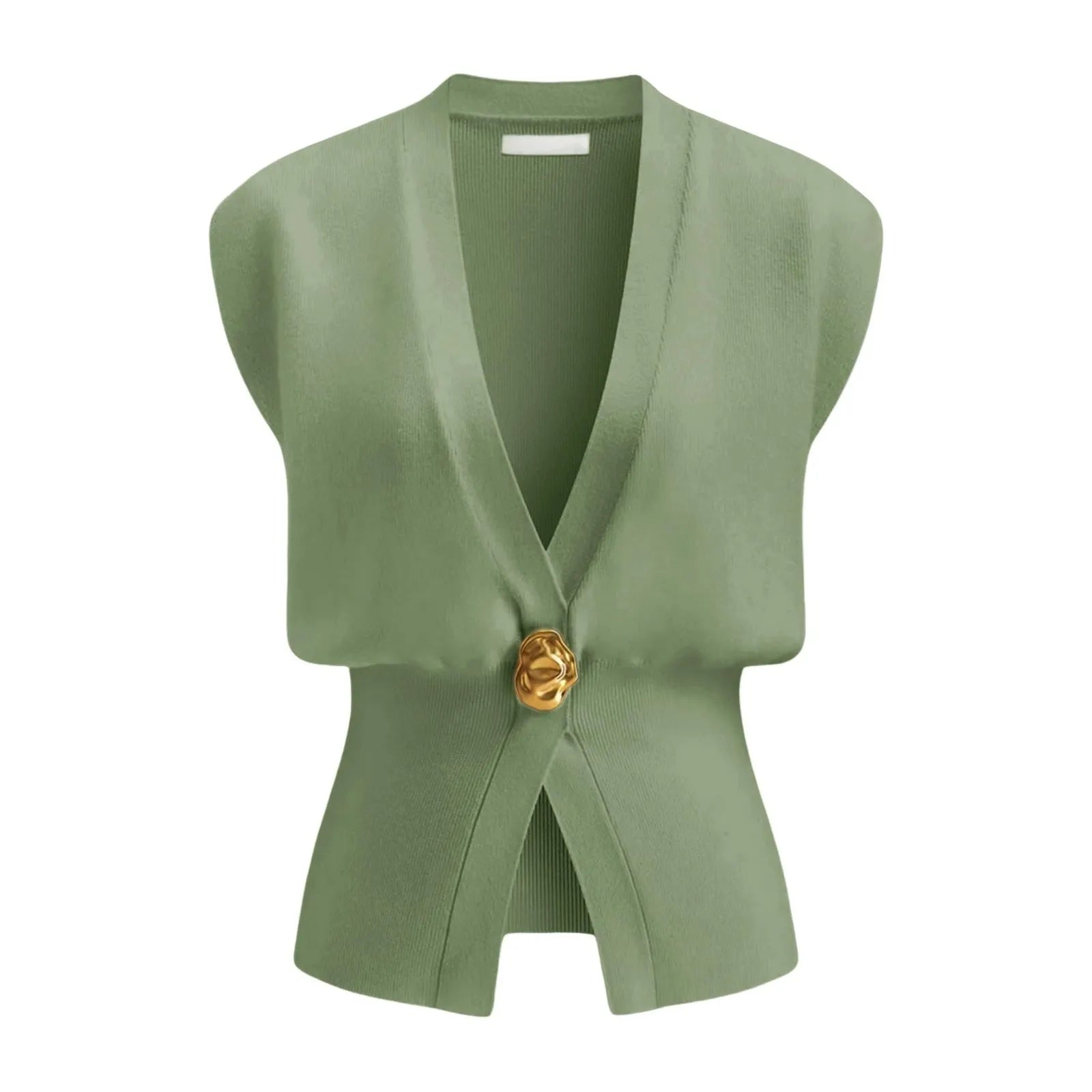 Women's loose fit V-neck button cardigan sweater in knitted polyester fabric.