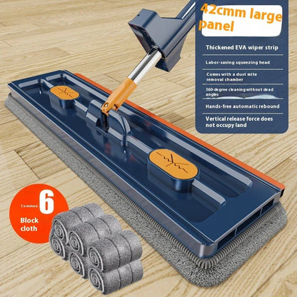 360° Rotating Flat Mop with Stainless Steel Handle and Self-Contained Dewatering Scraper for Effortless Floor Cleaning