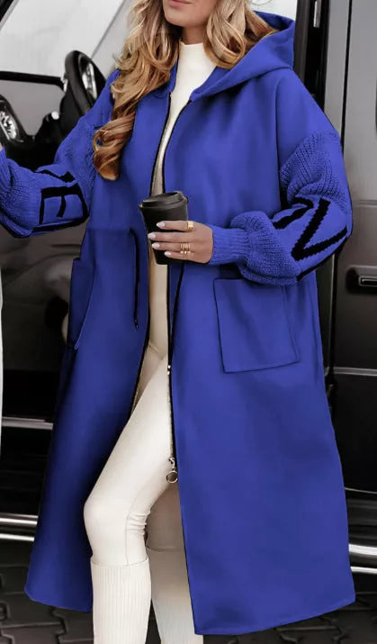 Women's hooded windbreaker long jacket with pockets and drawstring waist in various colors