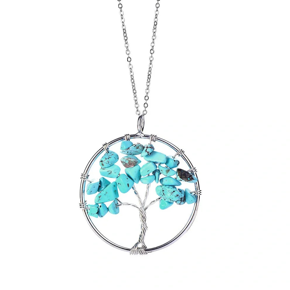 Hand winding Tree of Life pendant with stainless steel chain in six colour options