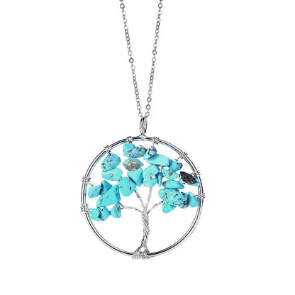 Hand winding Tree of Life pendant with stainless steel chain in six colour options