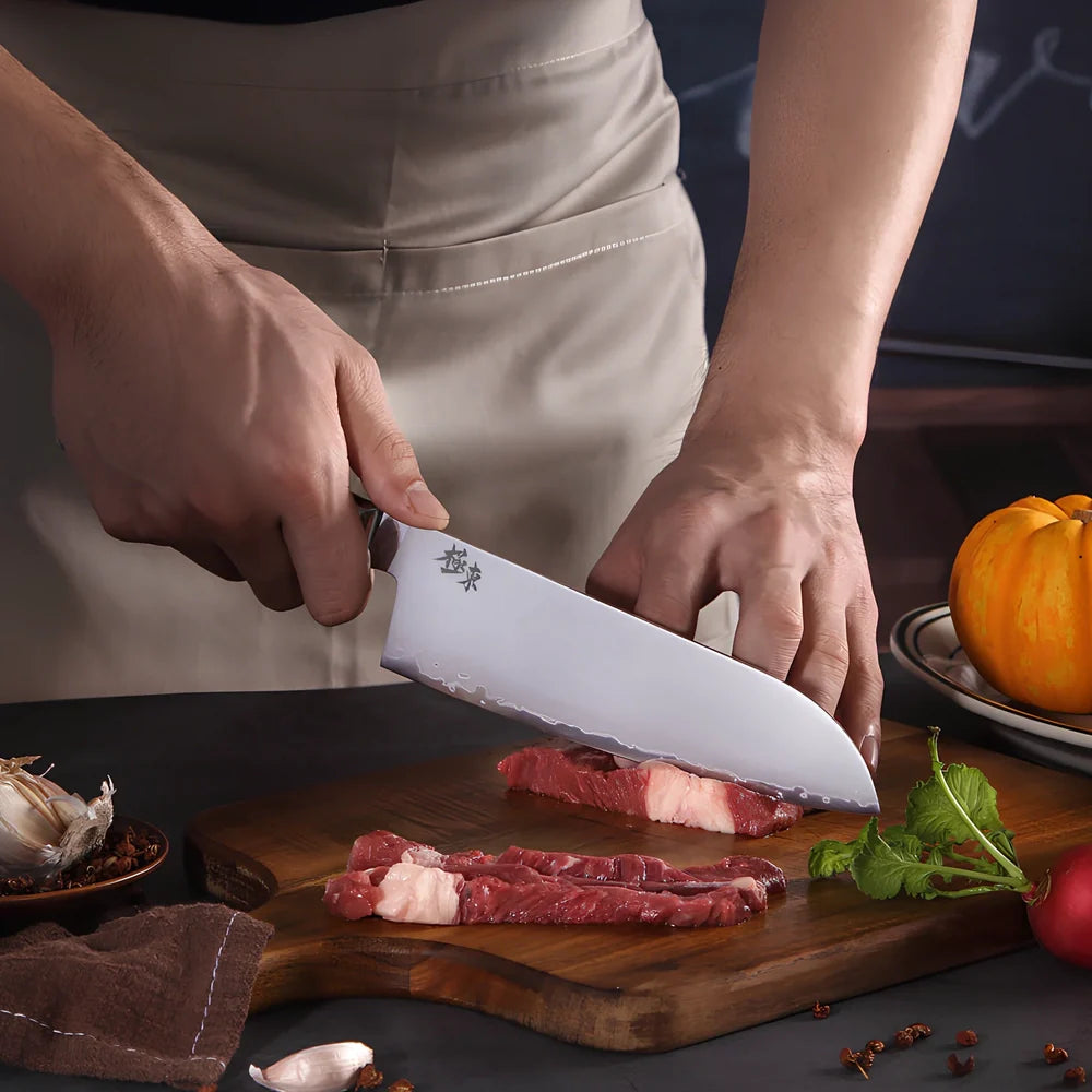 Sanhe Steel kitchen knife set with AUS-10 stainless steel blades in various sizes from 4 to 8 inches