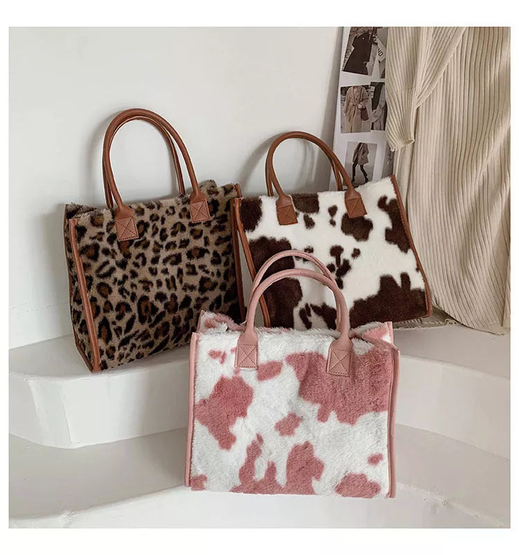 Korean Style Large-capacity Handbag with Leopard Print in Leopard Brown, Milky Brown, and Milky Pink