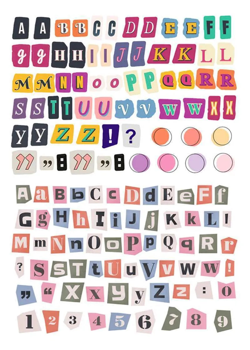 English letters and numbers symbol label sticker material decoration stickers in cute style with 5 sets