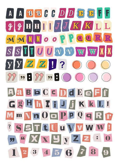 English letters and numbers symbol label sticker material decoration stickers in cute style with 5 sets