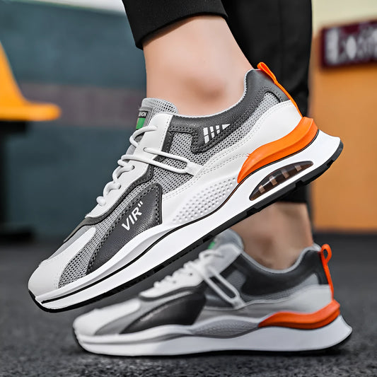 Men's gray mesh casual shoes with round toe and lightweight EVA sole