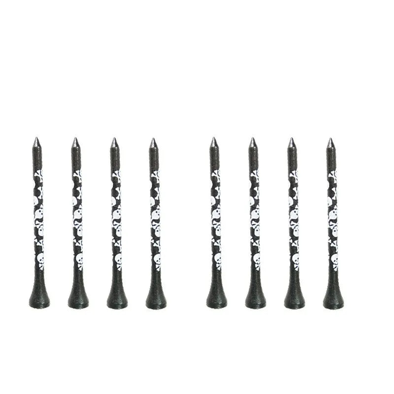 Black bamboo golf dowel pins with skull print in 70mm and 83mm sizes