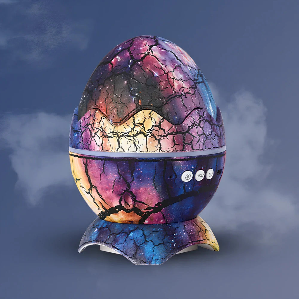 LED dinosaur egg projection lamp showing galaxy patterns with 12×14mm dimensions and multiple colour options