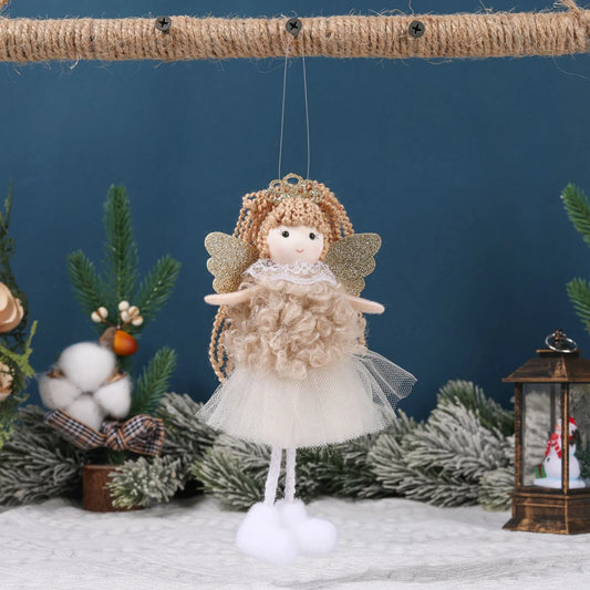 Cloth Christmas angel hair pendant attached to girl's high ponytail in white, pink, or khaki colour options