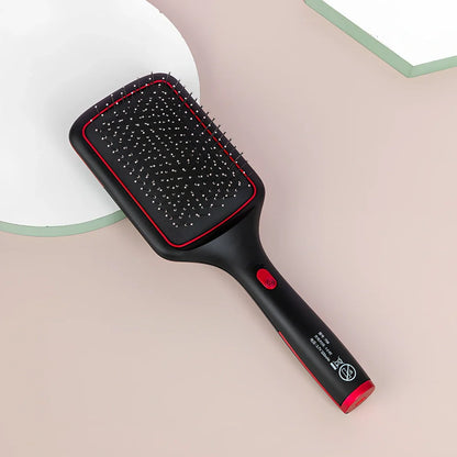 Black wireless straight hair comb with tourmaline ceramic 15mm heating element and magnetic massage points