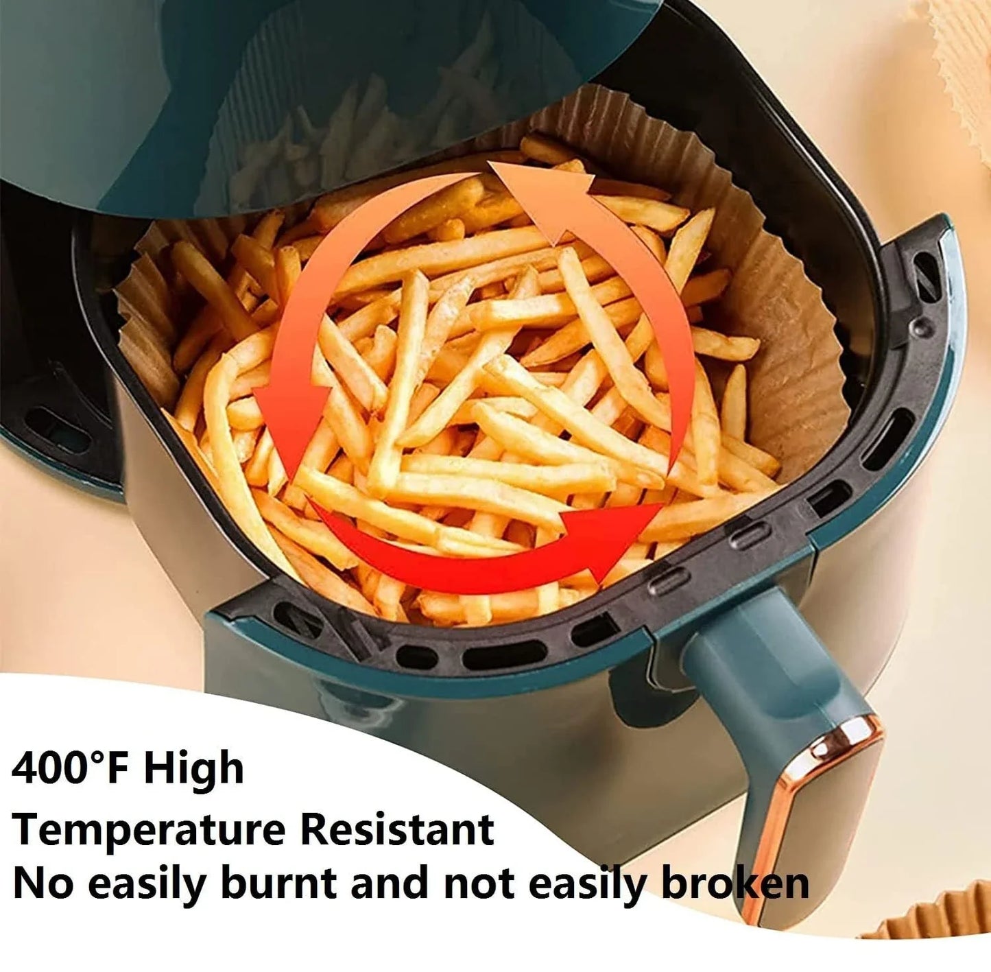 Disposable air fryer liners made of durable, food-grade parchment paper for effortless cleanup and healthy cooking