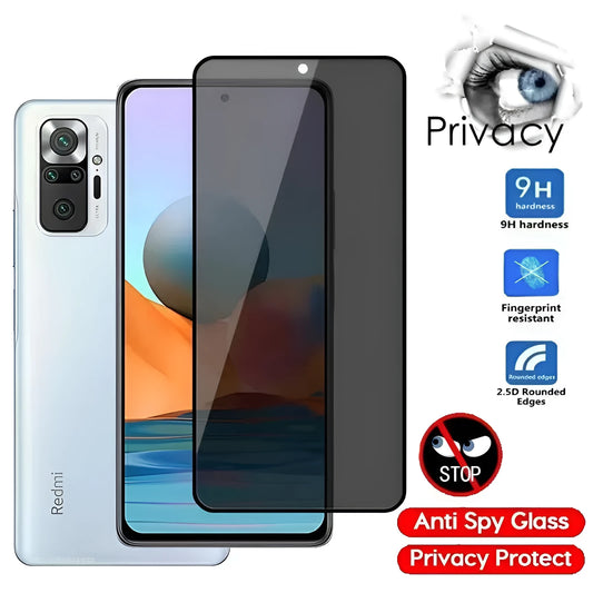 Minimalist anti-spy privacy screen protector for Xiaomi Poco and Redmi Note mobile phones.
