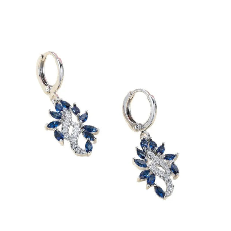 Women's platinum sapphire blue alloy earrings with simple minority styling