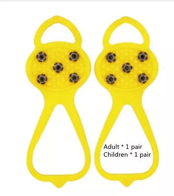 Unisex 5-toothed ice grippers for shoes, featuring durable rubber and steel teeth for superior traction on ice and snow.