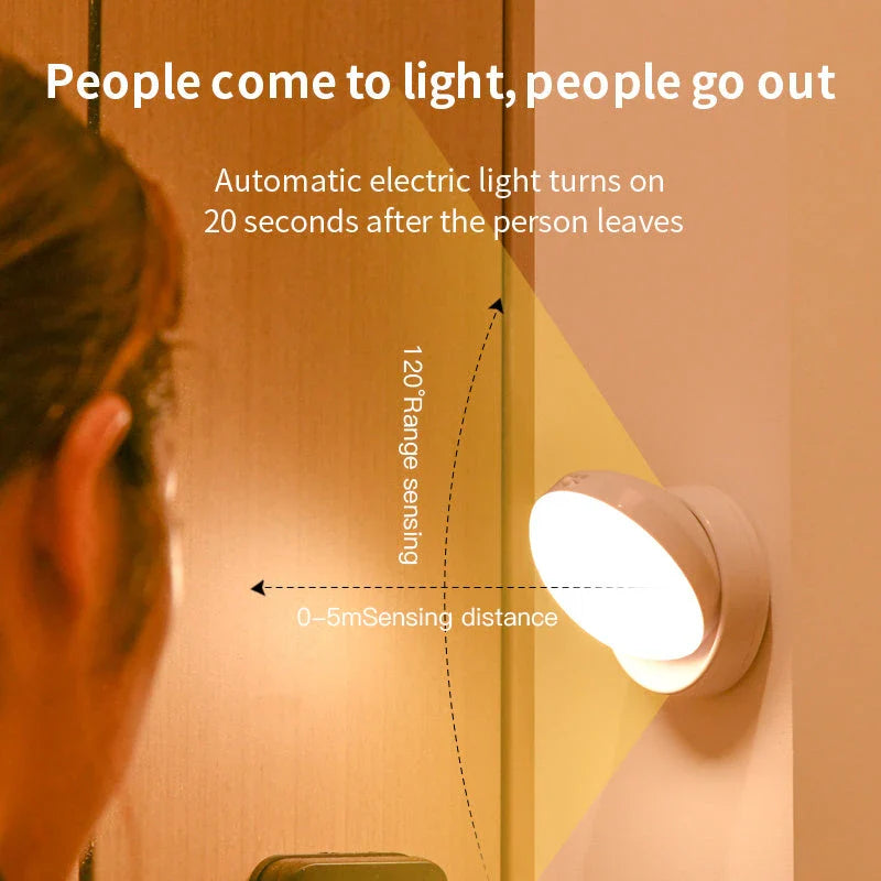 Motion-activated light with rotating design for customizable illumination in corridors, garages, and wardrobes
