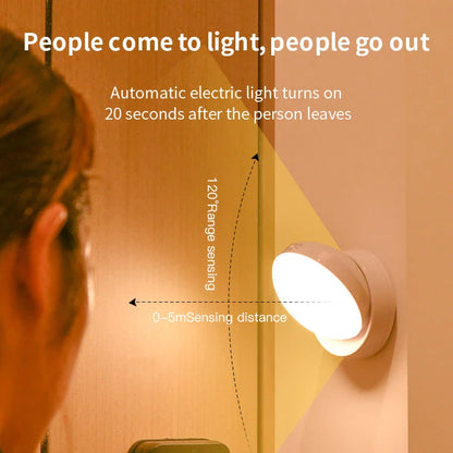 Motion-activated light with rotating design for customizable illumination in corridors, garages, and wardrobes