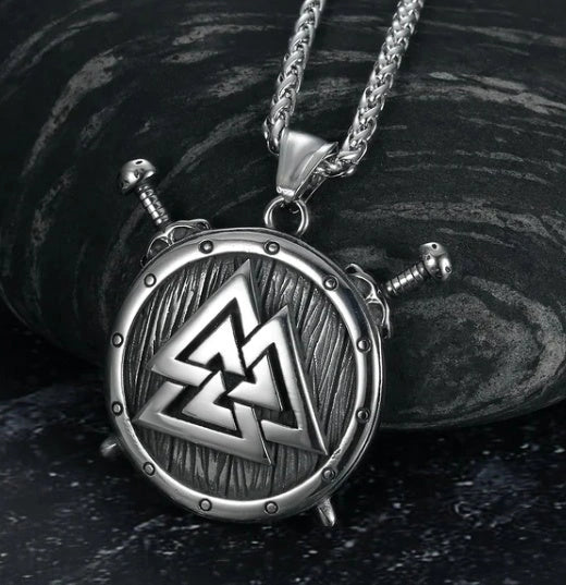 Stainless steel Norse rune necklaces with various Viking symbols and designs